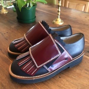 Marni Black and Burgundy Fringed Oxfords Size 38